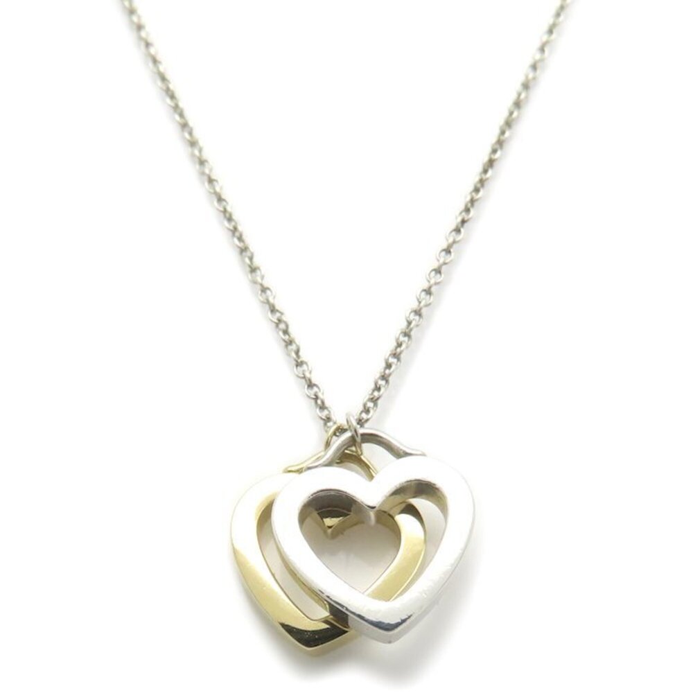 TIFFANY&Co. Sentimental Double Heart Necklace SV925 x 18K Yellow Gold Women's...